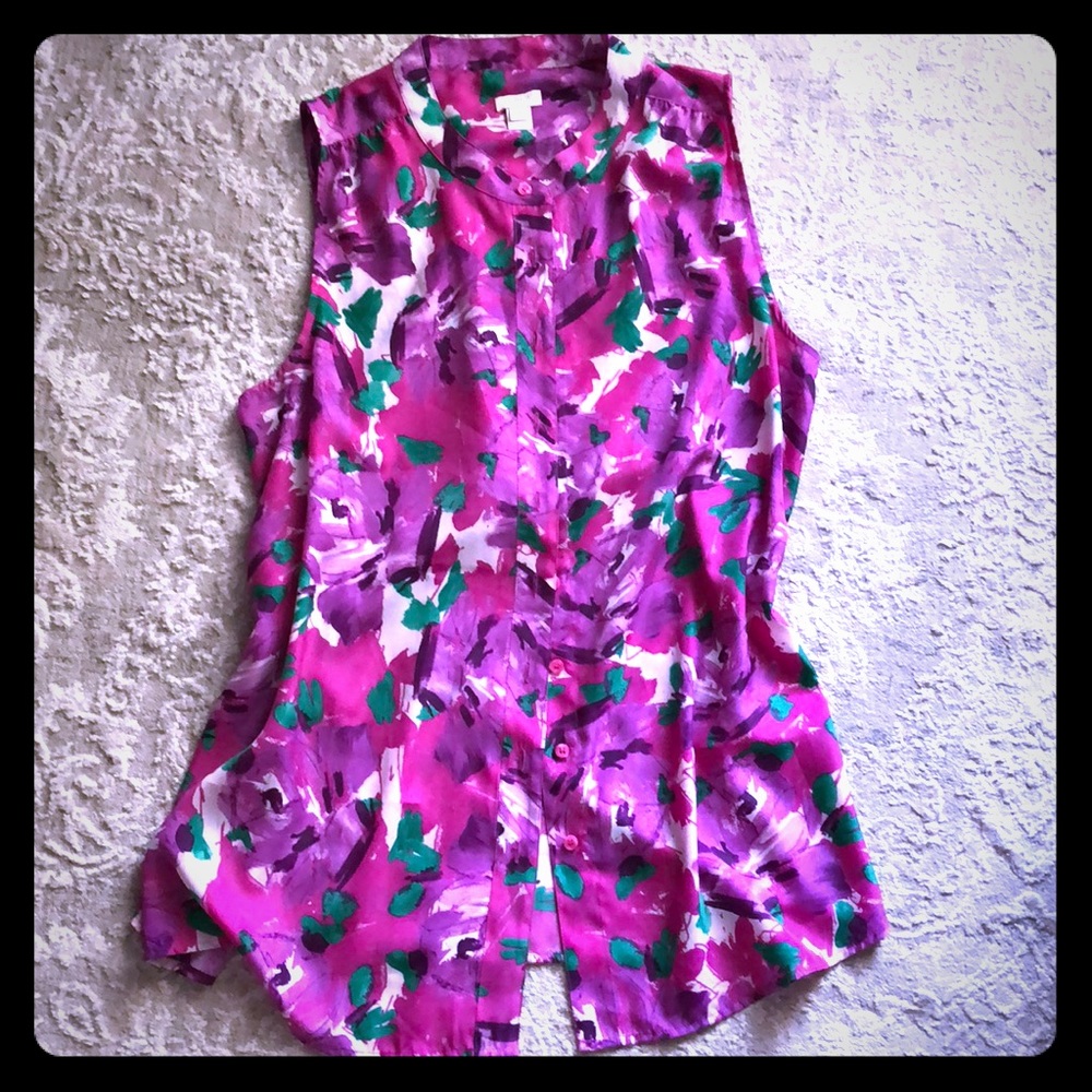J. Crew; sleeveless button up floral blouse